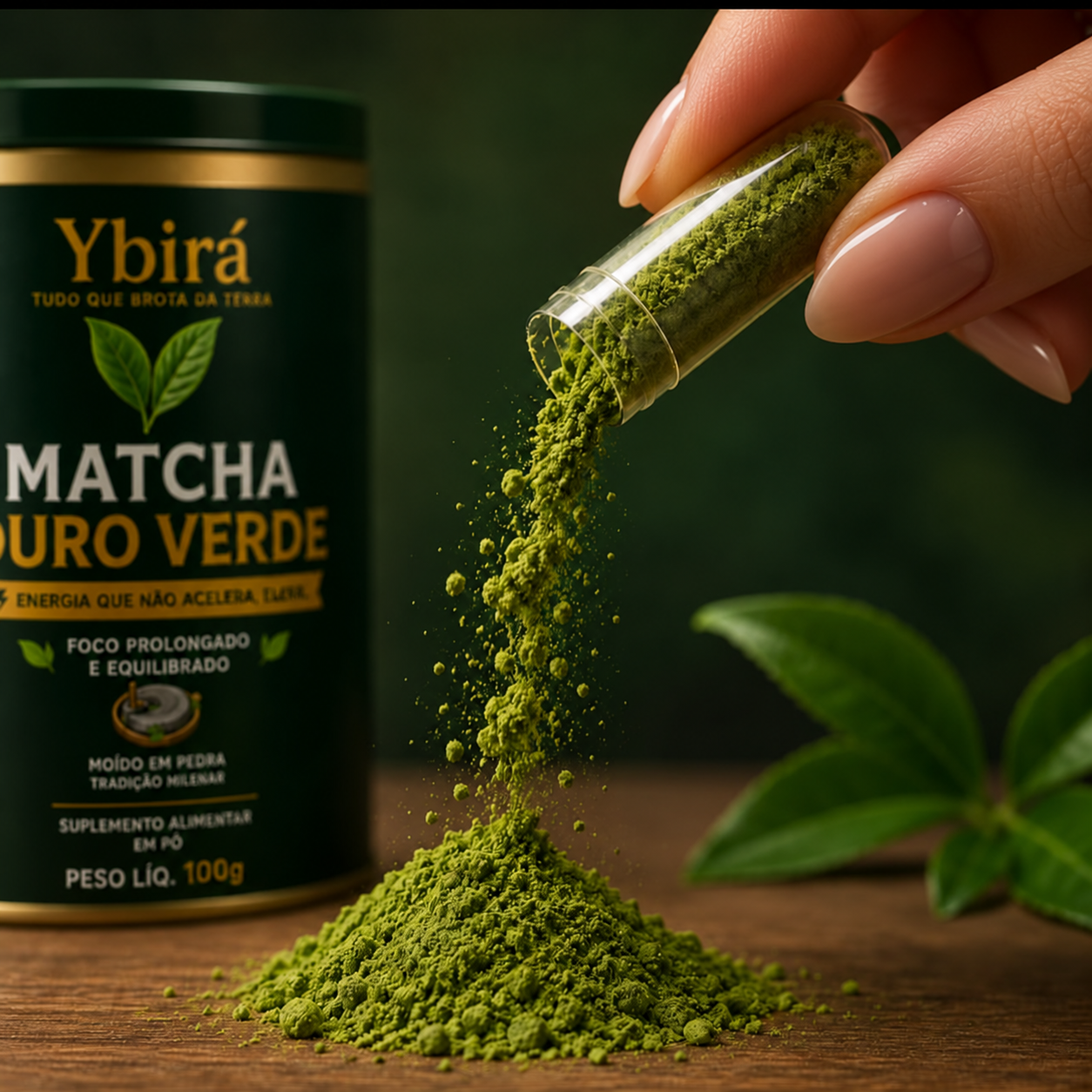Cápsula de matcha e produto Ybirá